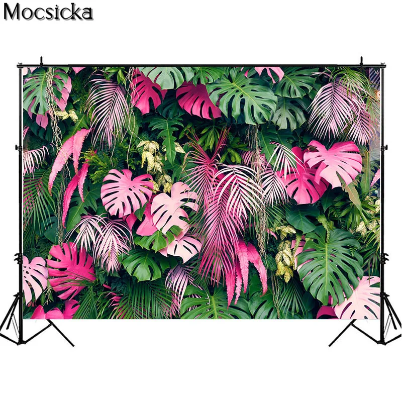 Grass Green Leaves Backdrop Summer Tropical Jungle Leaf Decor Wedding Kid Birthday Party Photo Background Studio Props Photocall