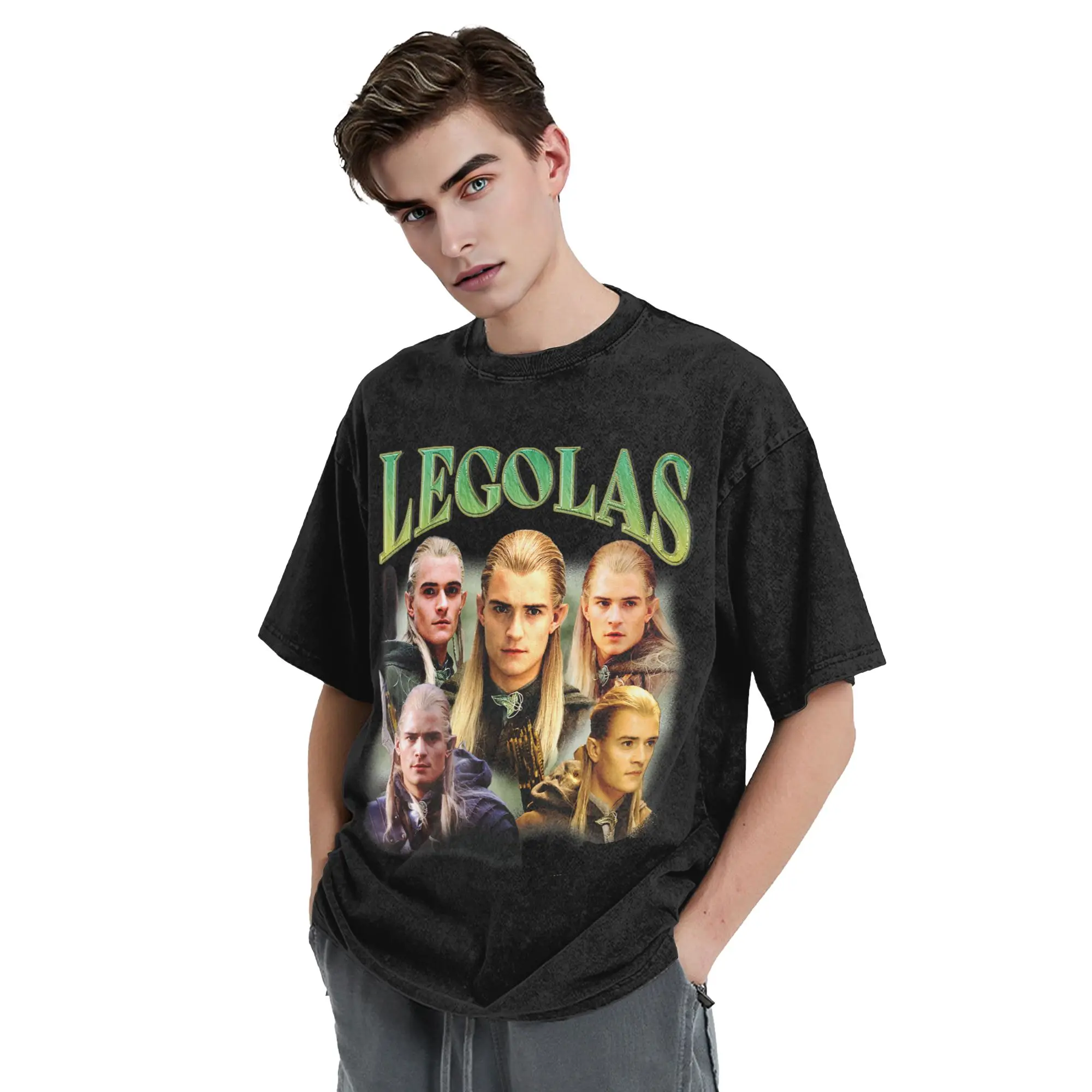 Washed T Shirts L-Lords R-Rings Legolas Elf Hip Hop Vintage T-Shirts Streetwear 100% Cotton Summer Tops Tee Shirt for Men Women