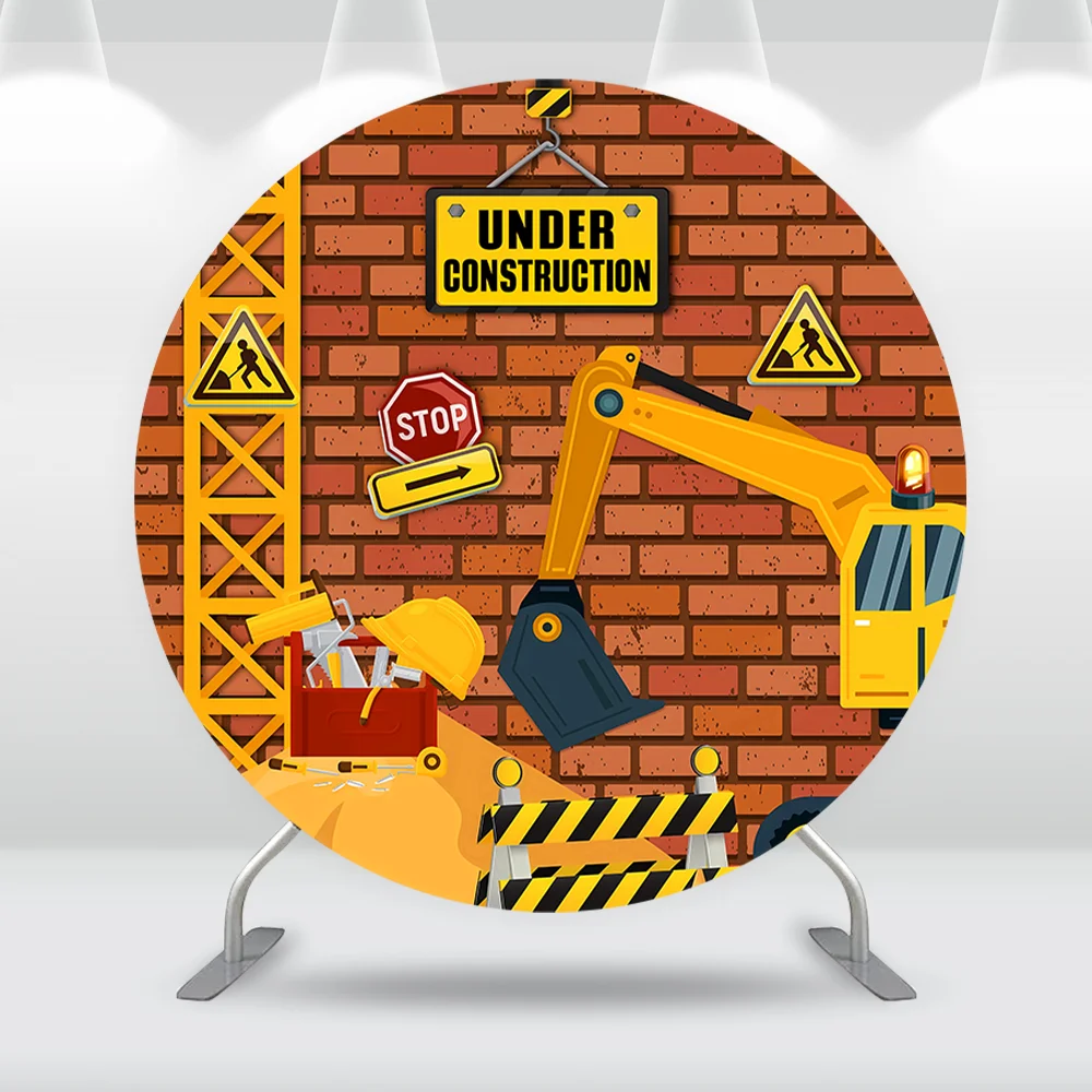 بناء الطريق خلفية مستديرة التصوير الفوتوغرافي الأطفال طفل حفلة عيد ميلاد سعيد راية حفارة دائرة زخرفة الخلفية