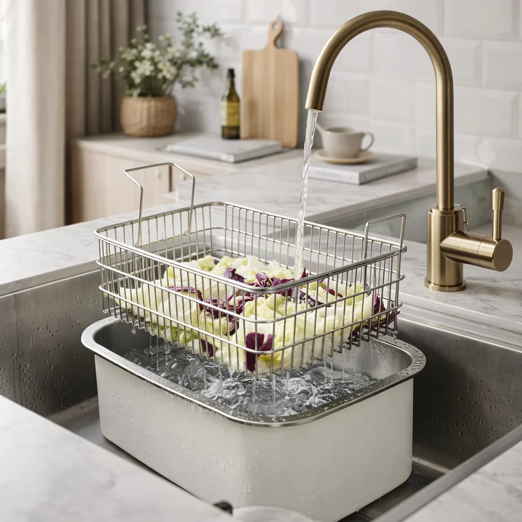 304 Stainless Steel Vegetable Washing Basket Sink Colander Large Rectangular Drain Rack Fruit Washing Strainer Kitchen Storage