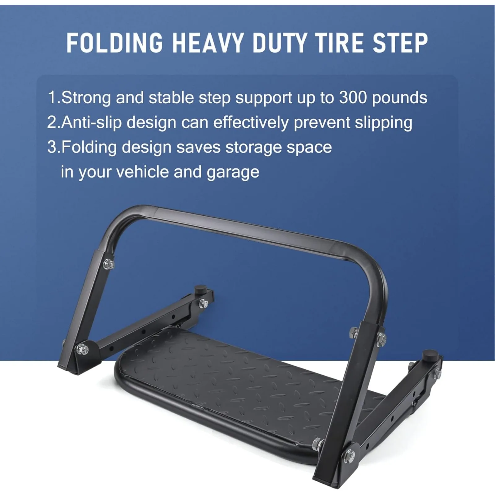 US  Folding Heavy Duty Tire Step for Truck, SUV and RV Adjustable Tire Mounted Step Fit Most Tire from 10.2” to 14.4”