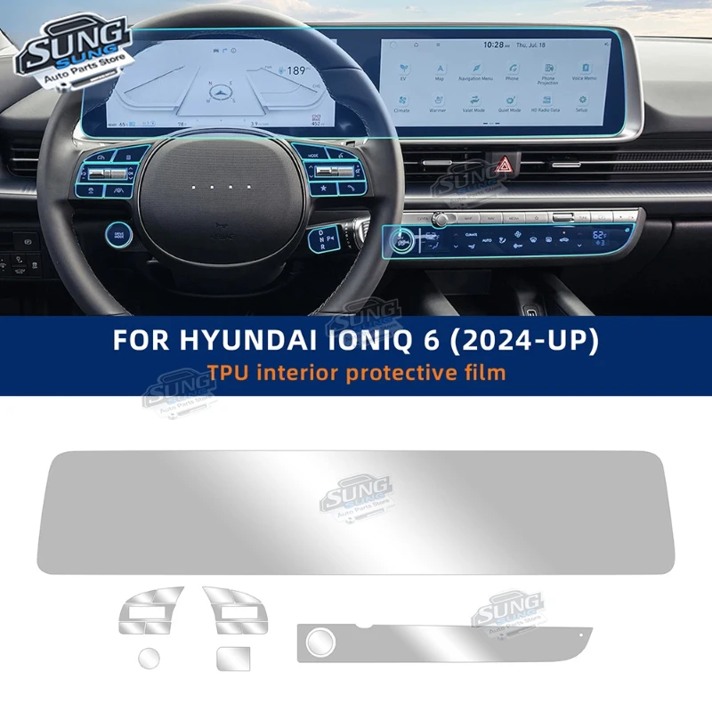 For Hyundai Ioniq 6 2024 2025 Car Interior Film TPU Navigation Dashboard Transparent Protection Anti-scratch Repair Sticker