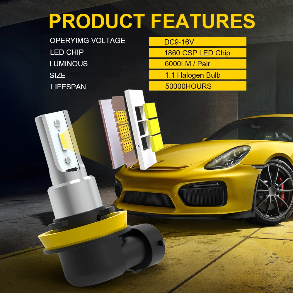 BMTxms 2X 6000Lm CANBUS 9006 HB4 9005 H8 H11 9145 H10 LED Fog Lights Yellow White Car DRL Lamp For Kia Sportage Suzuki SX4 Swift