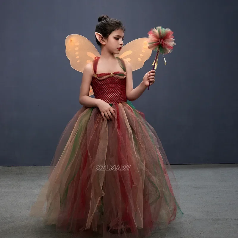 Costume da principessa fata del bosco per ragazze vestito Tutu fantasia con ali set autunno bambini festa di compleanno Halloween Cosplay Ball Gown