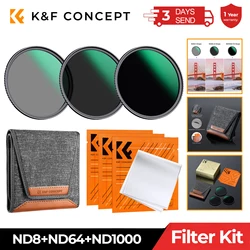 K&F Concept ND8 ND64 ND1000 Lens Filter Kit 49-82mm with 3 Vacuum Cleaning Cloths and Filter Pouch for Nikon Canon Camera Filter