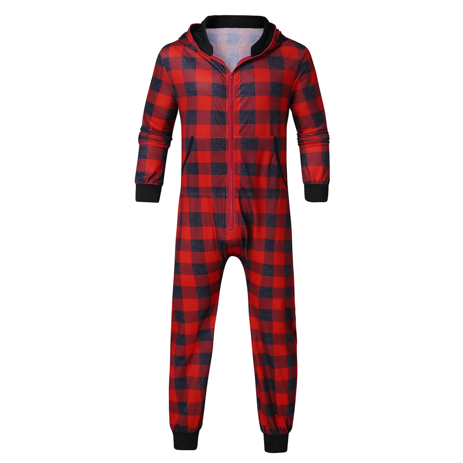 Autumn Winter Onesies Mens Plaid Christmas Elk Printed Zipper Hooded Jumpsuit Long Sleeve Navidad Hood Pyjamas Nightwear Onesies