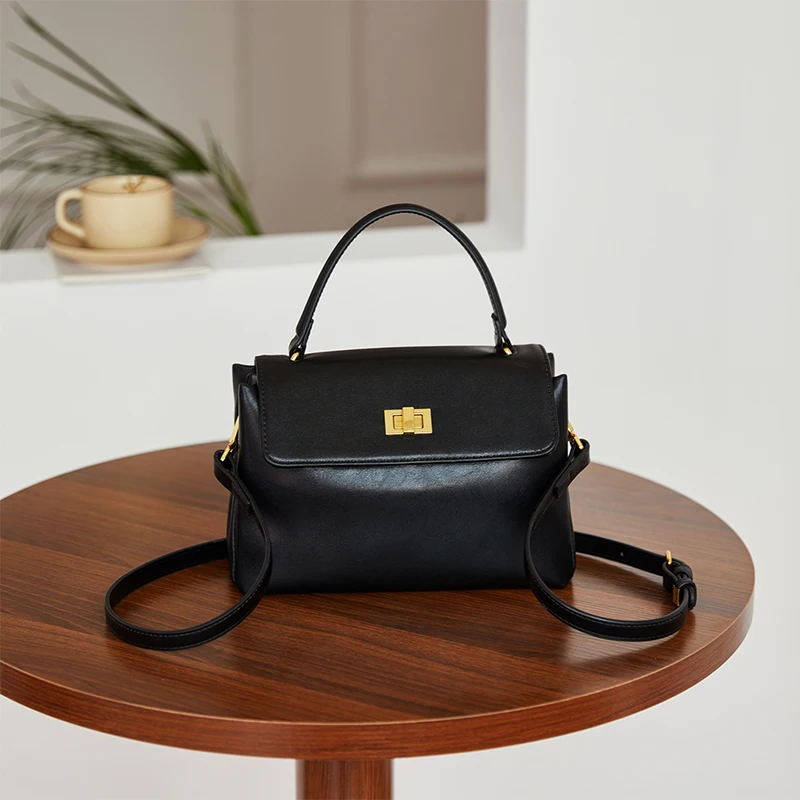 Cowhide Genuine Leather Tote Bag For Women Long Shoulder Strap   High Quality Leather Gold Lock Handbag Versatile Crossbody Bags