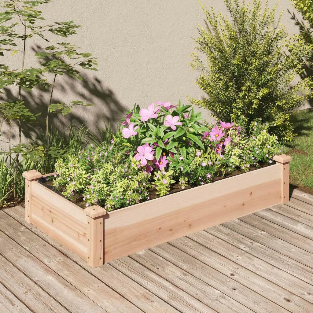 Solid Wood Fir Garden Raised Bed with Liner 120x60x25 cm - Durable Planting Box