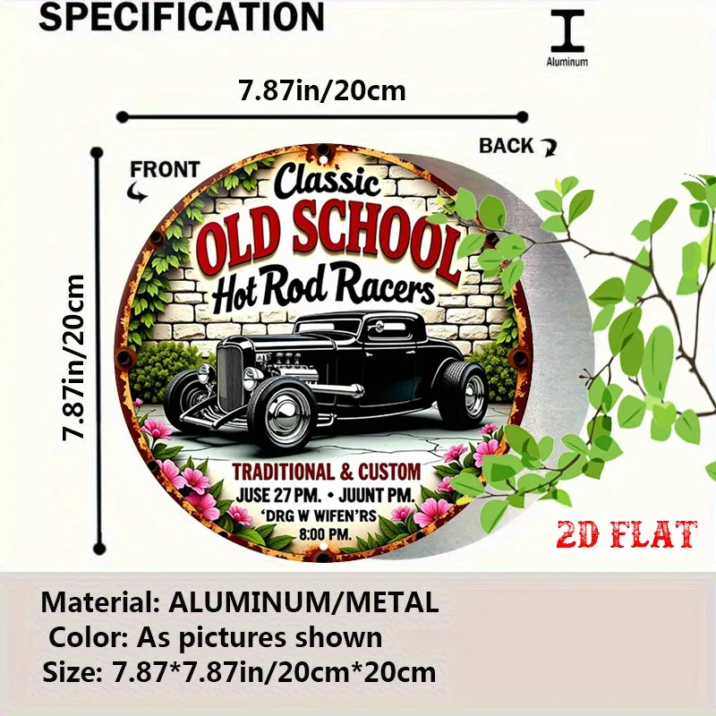 2D شقة، 1PC خمر المدرسة القديمة الساخن قضيب جولة الألومنيوم معدن القصدير تسجيل - ريفي جدار ديكور فني للمنزل، المرآب، مقهى، 7.87x7.87