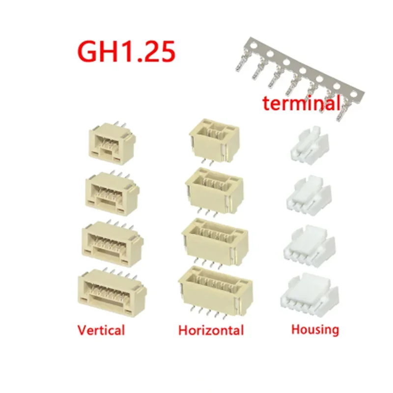 20PCS JST GH1.25 Connector with lock GH 1.25mm Socket Pin Header Vertical Horizontal Housing terminal 2 3 4 5 6 10 12 pin