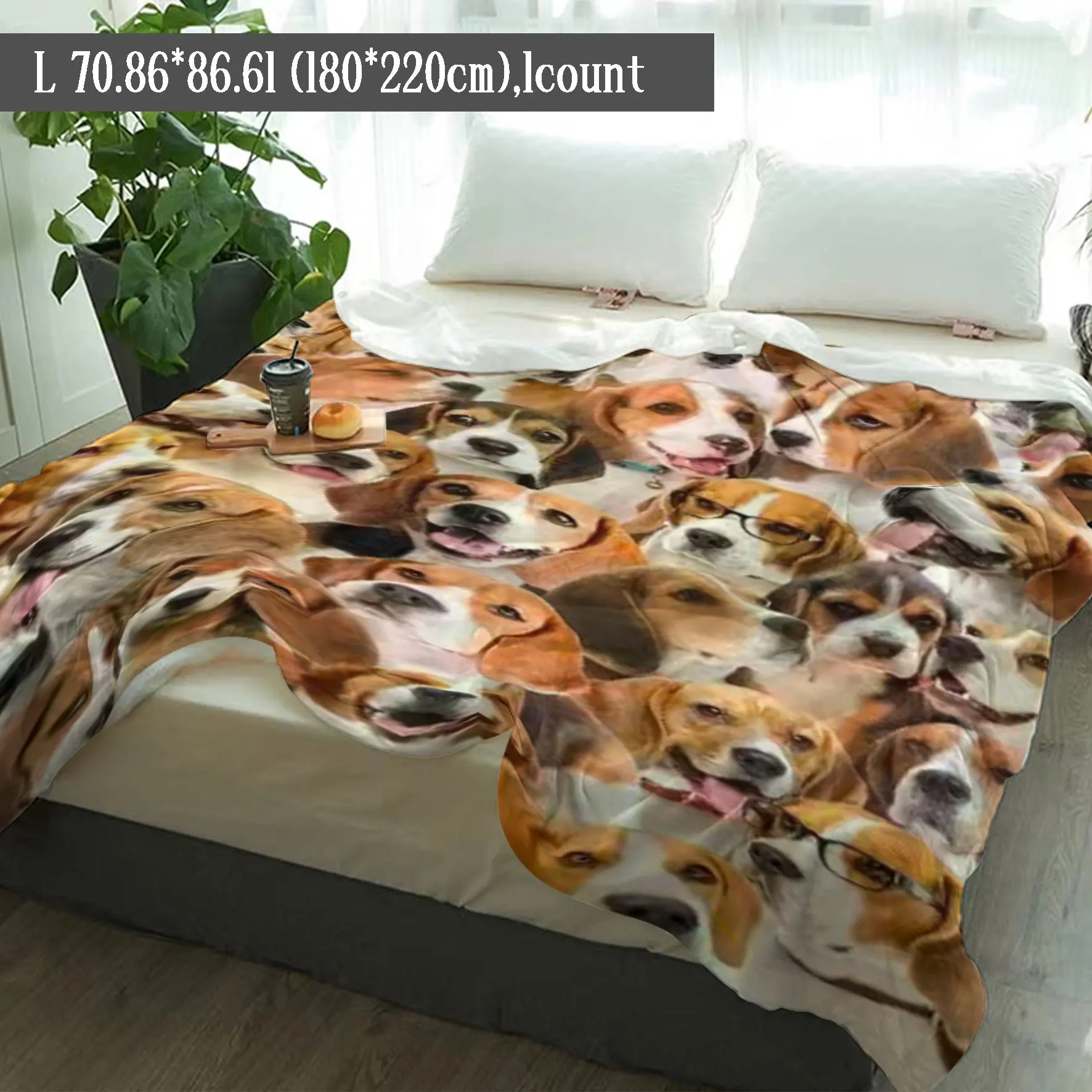 1pc 2D Flat Printed Beagle Collection Flannel Blanket, Soft and Comfortable with a Healing and Adorable Pet-Themed Design, Can B