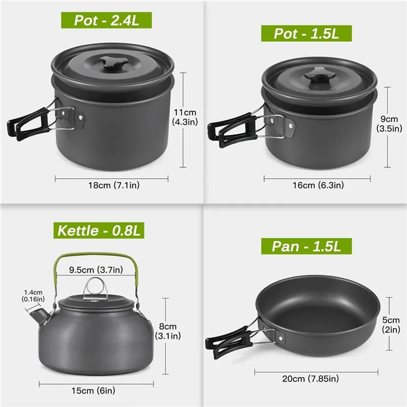 Portable Camping Cookware Set Nesting Design Outdoor Cooking Pot For 4‑5 Persons Camping Tableware Kit