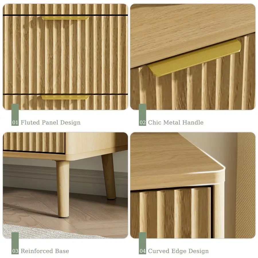 ตู้ลิ้นชักแบบมีร่องกว้าง 55 ซม. สำหรับห้องนอน 7 ลิ้นชัก ตู้ลิ้นชักทันสมัยพร้อมดีไซน์โค้งมนและมือจับโลหะ ทำจากไม้