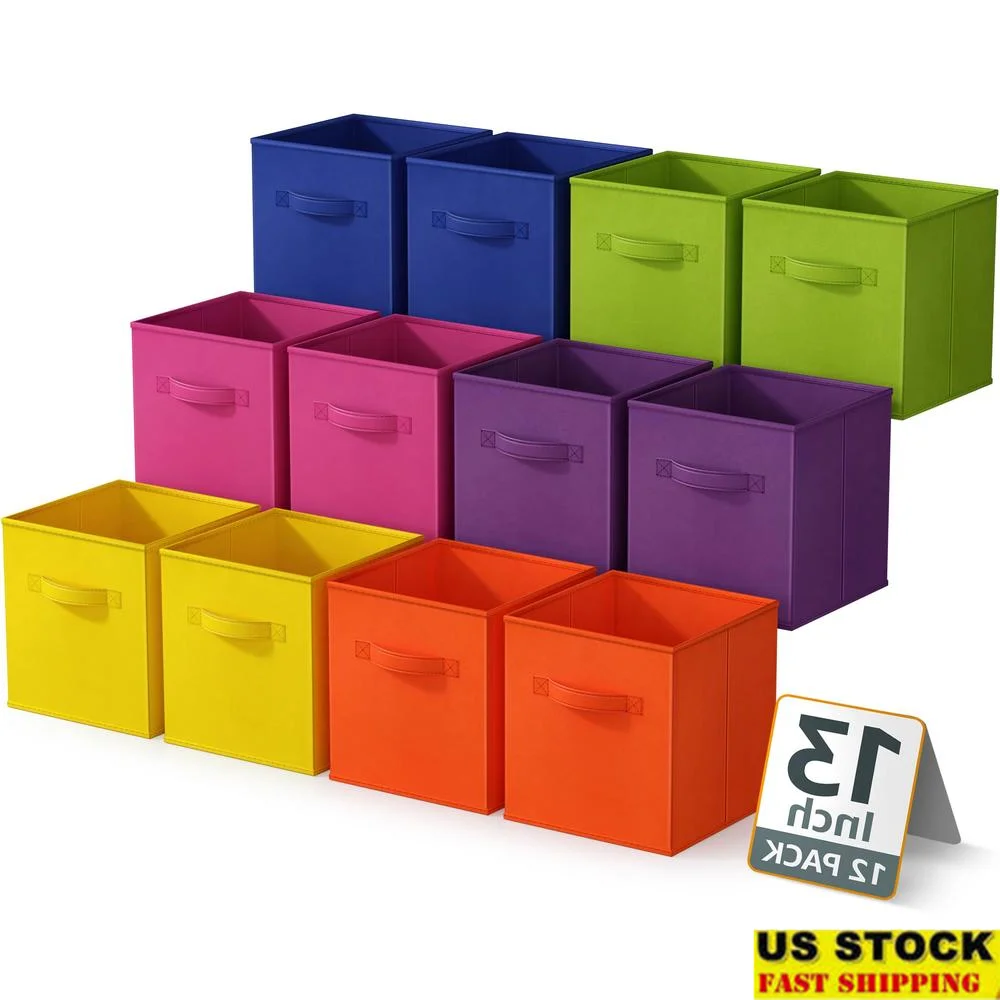 13" Collapsible Fabric Storage Cubes Handle Set 12 Pack Organizing Toys Books Clothes Household Items Nesting Baskets Foldable