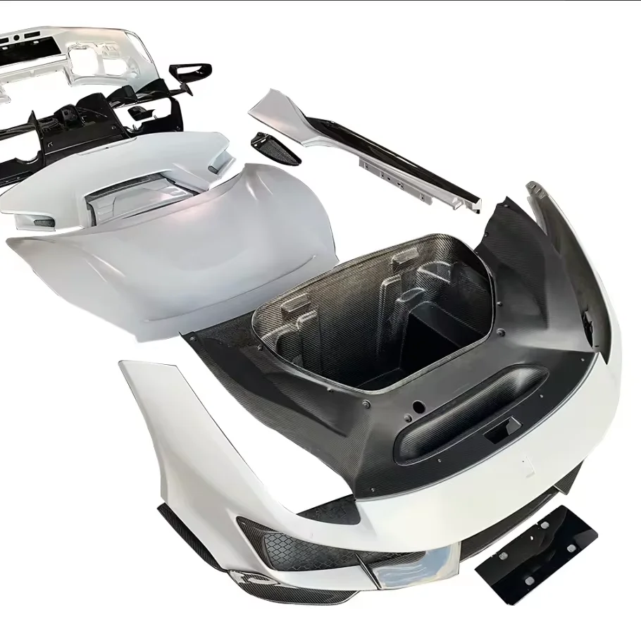 Kit de carrocería de coche de carbono, Kit completo de carrocería, difusor, parte de parachoques delantero, actualización 488, Estiramiento facial de pista, estiramiento facial para Ferrari 488 GTB Spider