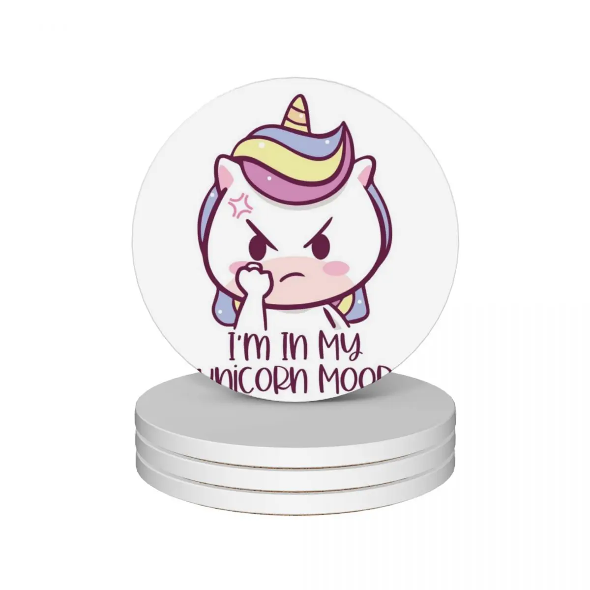 Unicorn I'm In My Unicorn Mood - Angry Unicorn Ceramic Coasters (Set of 4) flower tea cup holders Coasters