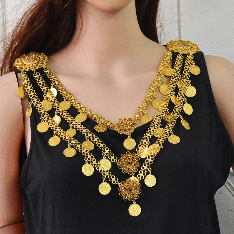 Afghan Multilayer Women Body Chains Bohemian Ethnic Coins Tassels Carved Hollow Belly Dance Chains Vintage Gypsy Body Jewelry