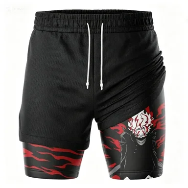 Japanese Anime Double-layer Sports Shorts Men's Trendy Cool Quick Drying Five Quarter Pants