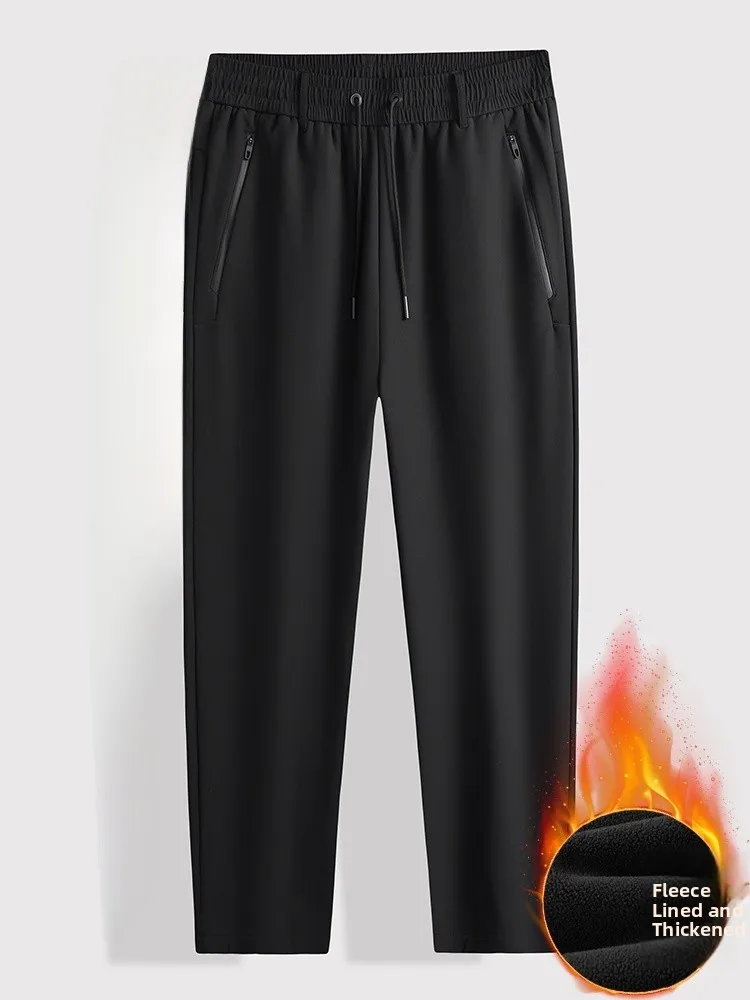 

Men's Winter Thiened Fce Lined Casual Pants Loose Fit Straight Leg Spor Long Trousers Faionable Urban Sle Nylon