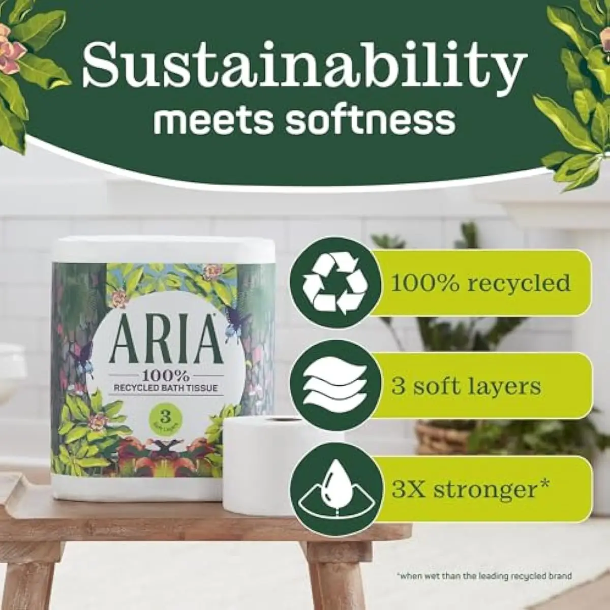 100% Recycled Toilet Paper, 6 Rolls, 3-Ply Soft Bath Tissue, Paper Packaging
