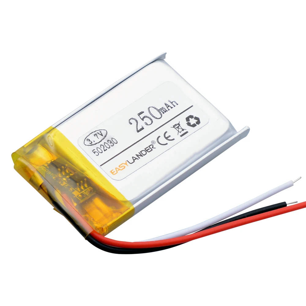 3 cables 3,7 V 250 mAh 502030   Batería recargable de polímero de litio Li-ion para altavoz Bluetooth, grabadora GPS, reproductor DVR Mp3