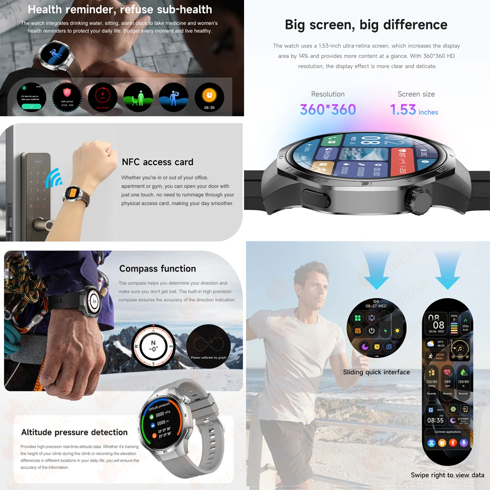 2025 ساعة ذكية جديدة هواوي GT5 برو الرجال الرياضة البوصلة في الهواء الطلق NFC بلوتوث دعوة معدل ضربات القلب النوم مقاوم للماء الطقس Smartwatch