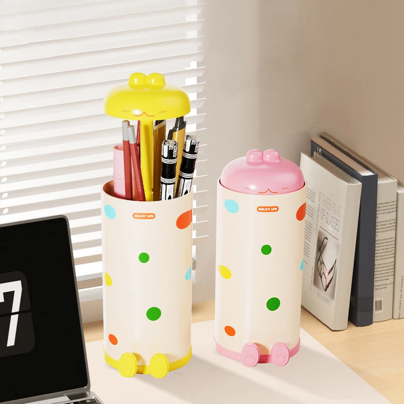 حامل أقلام للمكتب، لمسة واحدة للفتح، حامل فرشاة مكياج منظم مكتب للمدرسة والمنزل والمكتب #2