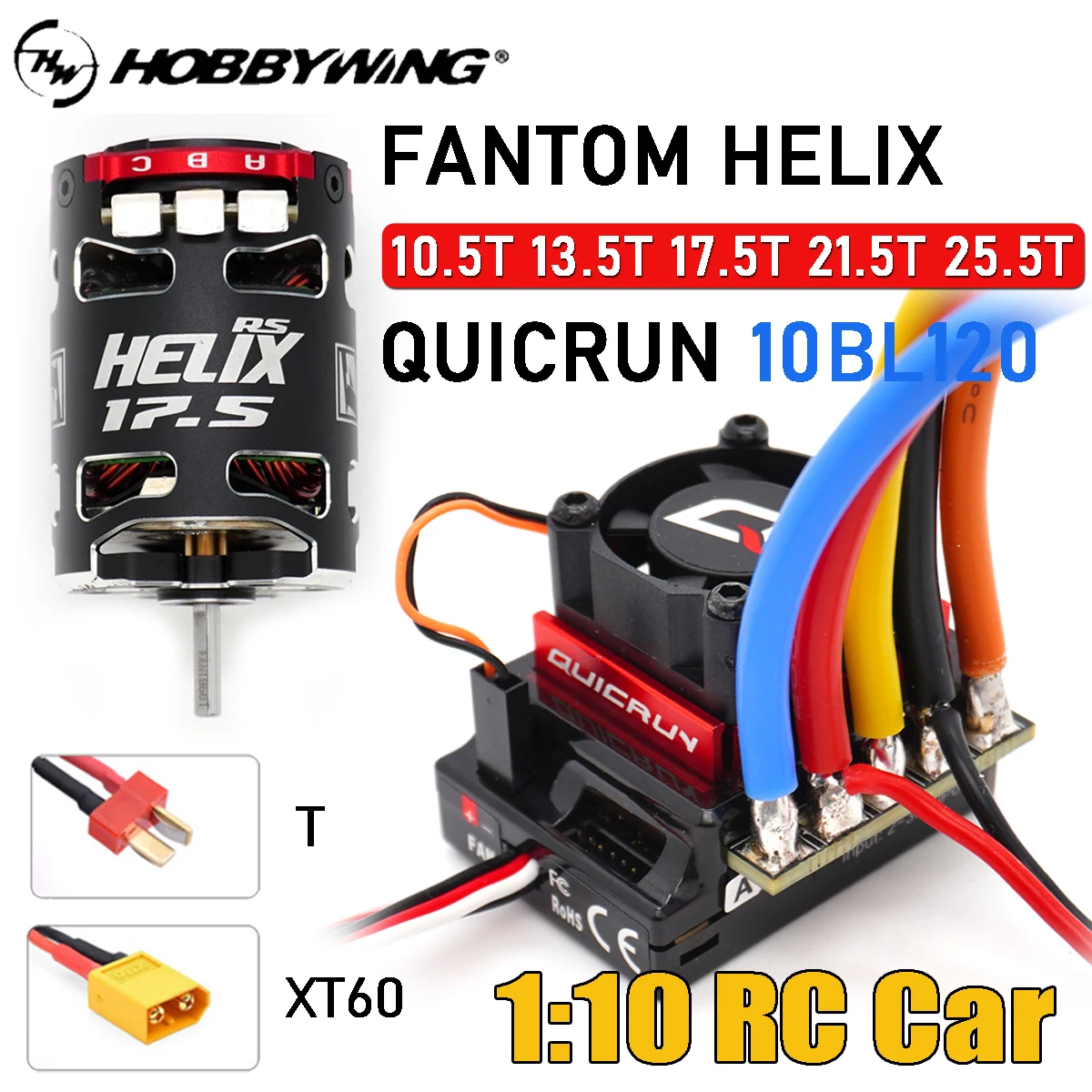 HobbyWing QUICRUN 10BL120 G2 120A FANTOM 540 HELIX 10.5T 13.5T 17.5T 21.5T 25.5T Sensored Brushless Combo for 1/10 RC Racing Car