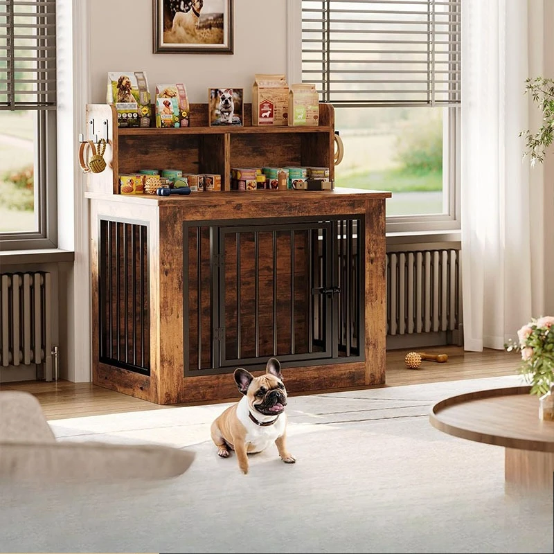 Large wooden dog cage with storage function and 4 hooks