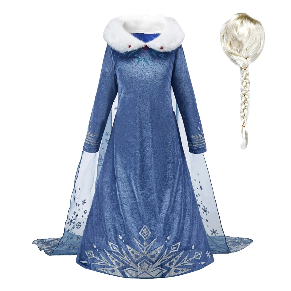 Children Elsa Clothing Little Girls Princess Christmas Blue Dress Kids Ball Long Sleeve Snowflake Dress Up Kids Cosplay Dresses