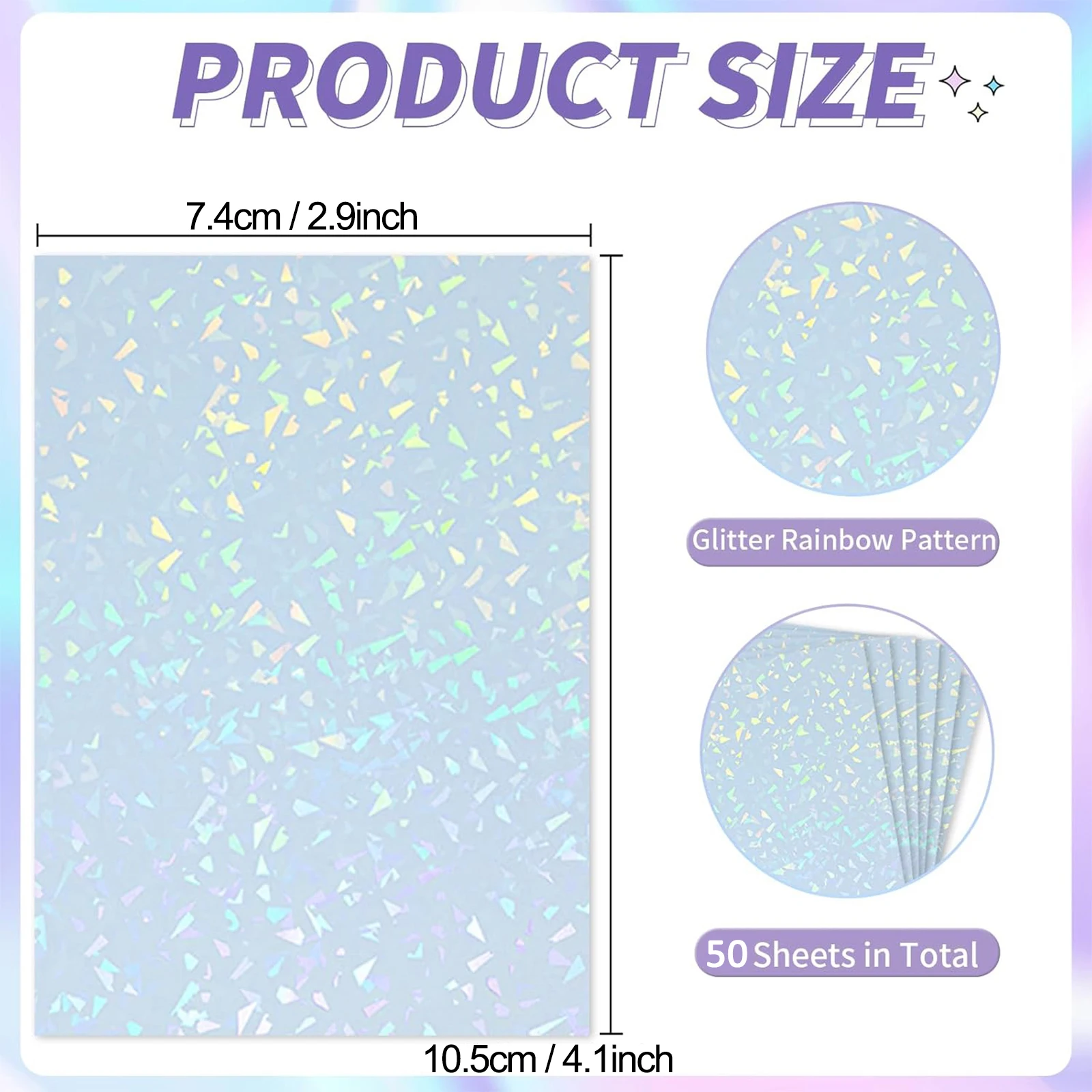 2.9 x 4.1 In 50 Sheets - Diamond Holographic Sticker Paper Glitter Clear Overlay Cold Laminating Film Self Adhesive Vinyl Sheets