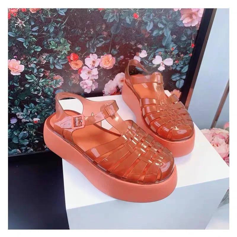 Mini Melissa New Style Summer Women\'s Sandals Fashion Platform Girls Jelly Shoes Hollow Weave Roman Beach Shoes For Lady