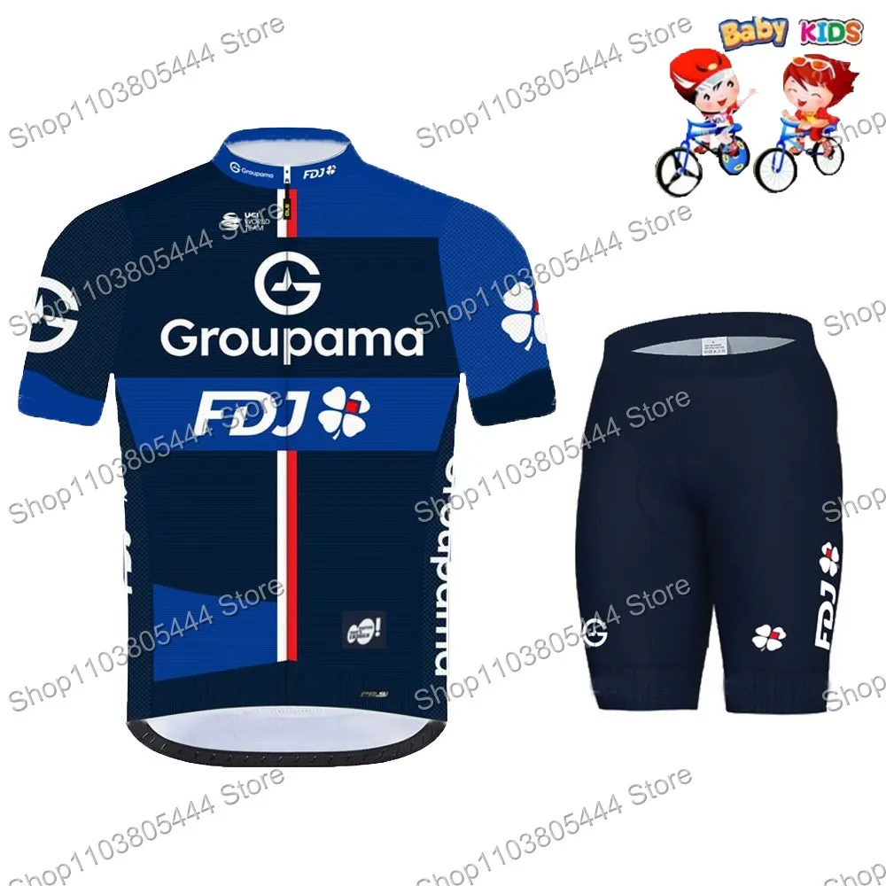 2025 Kids Groupama FDJ Team Cycling Jersey Short Sleeve Boys Girls Summer Children Clothing Road Bike Shirts Top MTB Ciclismo