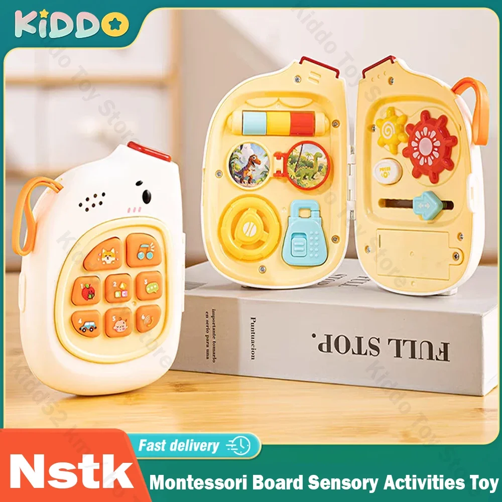 

Montessori Busy Board Sensory Activities Toy 9 in 1 Baby Pretend Play Phone Music Simulate Switch Multifunction Educational Toys