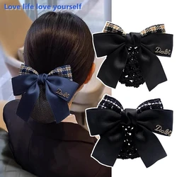 New high-end headwear ponytail hair clip Women Hair Net Hairpins Bow Hair Bun Cover Net Barrettes Professional Headflower Net