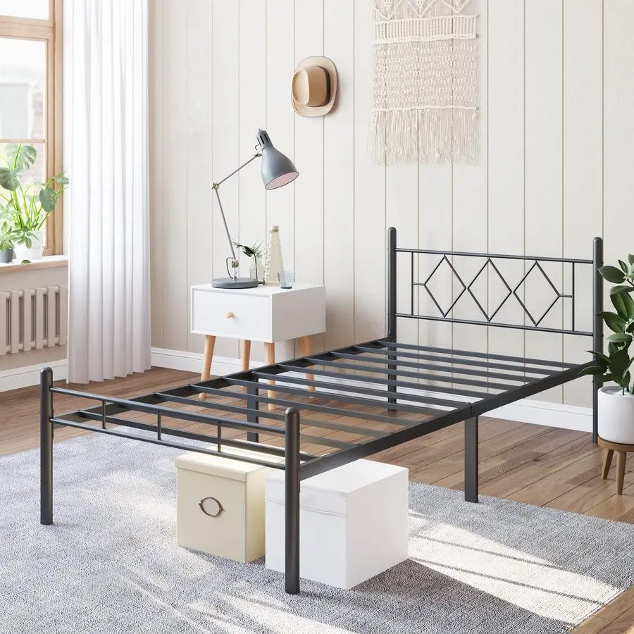

14 Inch Twin Size Bed Frame No Box Spring Needed,Metal Platform with Headboard and Footboard,Heavy Duty Slats Support Easy Asse