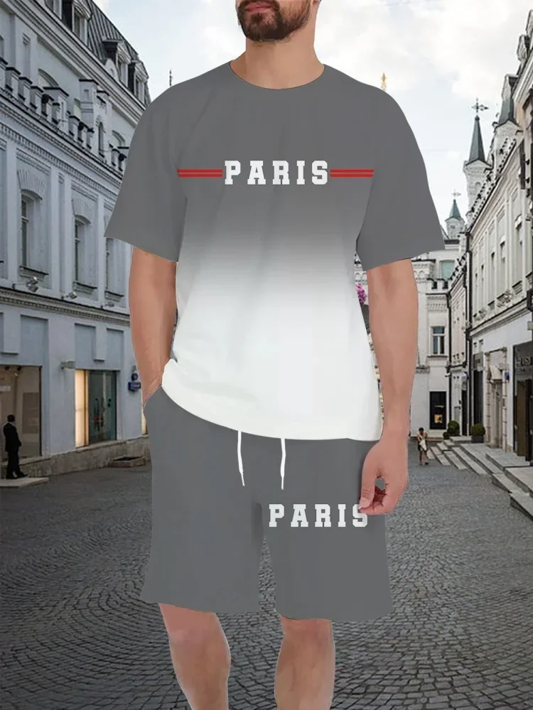 

Men's Fashion Print Casual 2 Piece Set Crew Neck Short Sleeve T-Shirt & Drawstring Shorts Tracksuit Men's Printed Casual Outfit