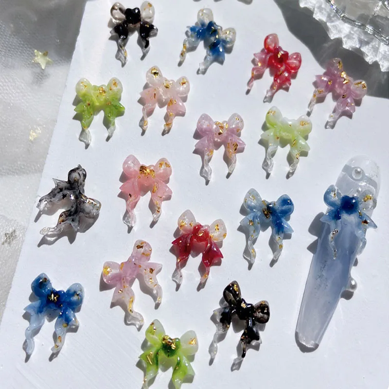 50Pcs 2024 New Nail 11x12mm Flatback Ribbon Shaped Charms Multi-Colors Gradient Resin DIY 3D Decals Stones For Nail