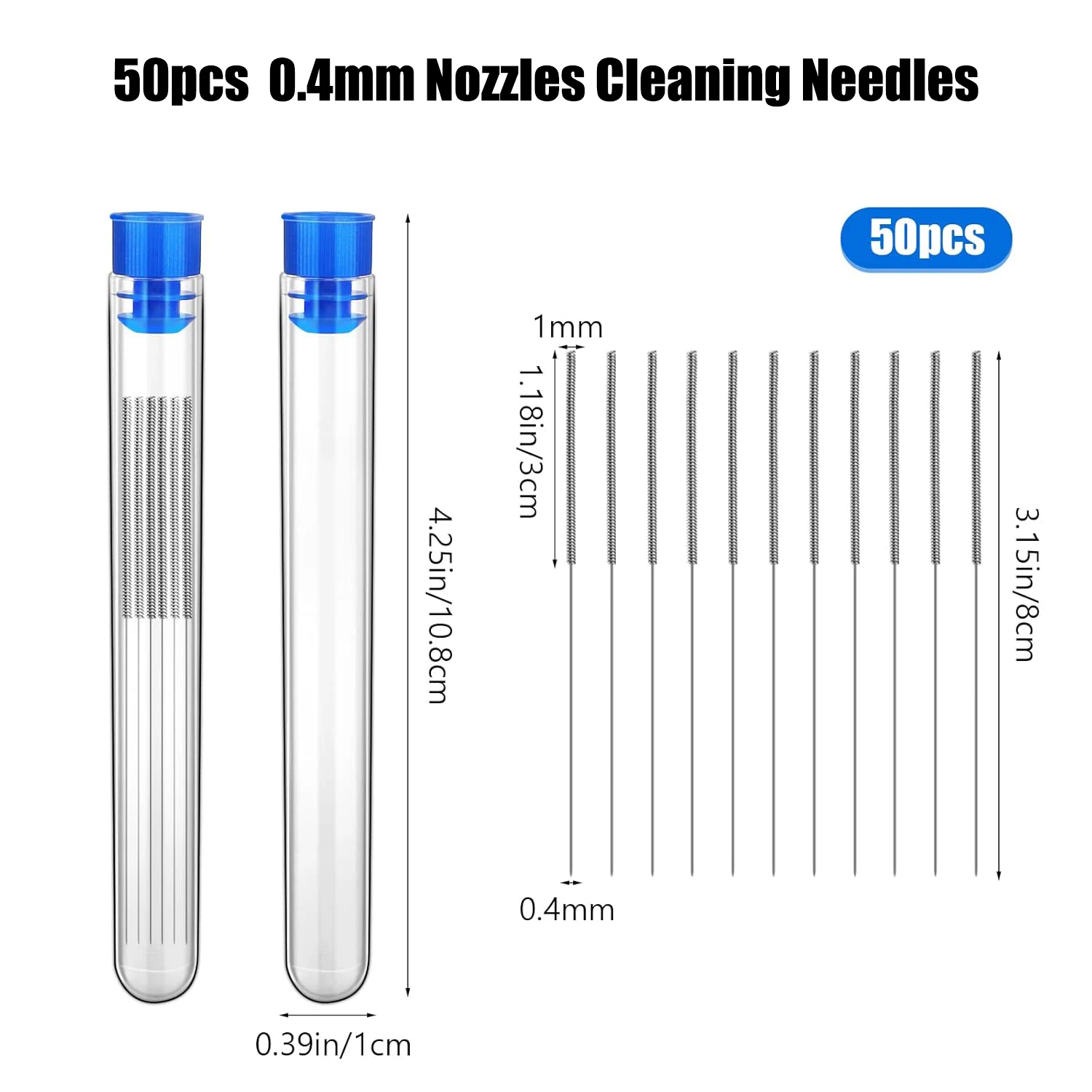 50 parça 3D yazıcı memesi temizleme iğneleri, 0.5mm 0.4mm paslanmaz çelik iğneler temizleyici 3D yazıcı aksesuarı