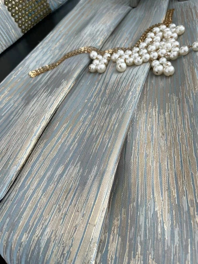 

Gold Embossed Blue Jacquard Splicing Thickened Blackout Curtains for Bedroom Living Room French Window Balcony Window