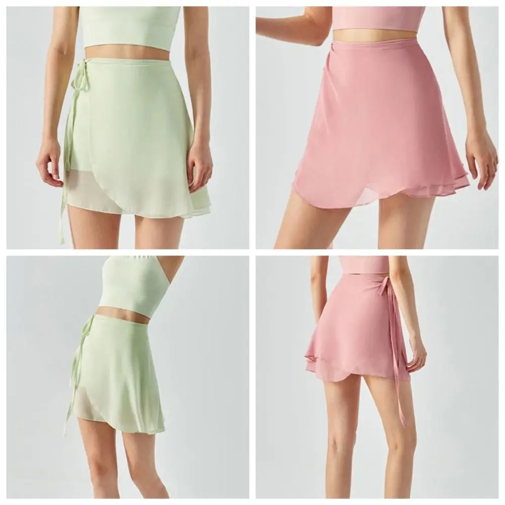 Fashion Yoga Tutu Lace-up Skirt Dance Wear Training Ballet Dancing Skirt Anti-glare Mesh Thin Apron Wrap Dress Yoga