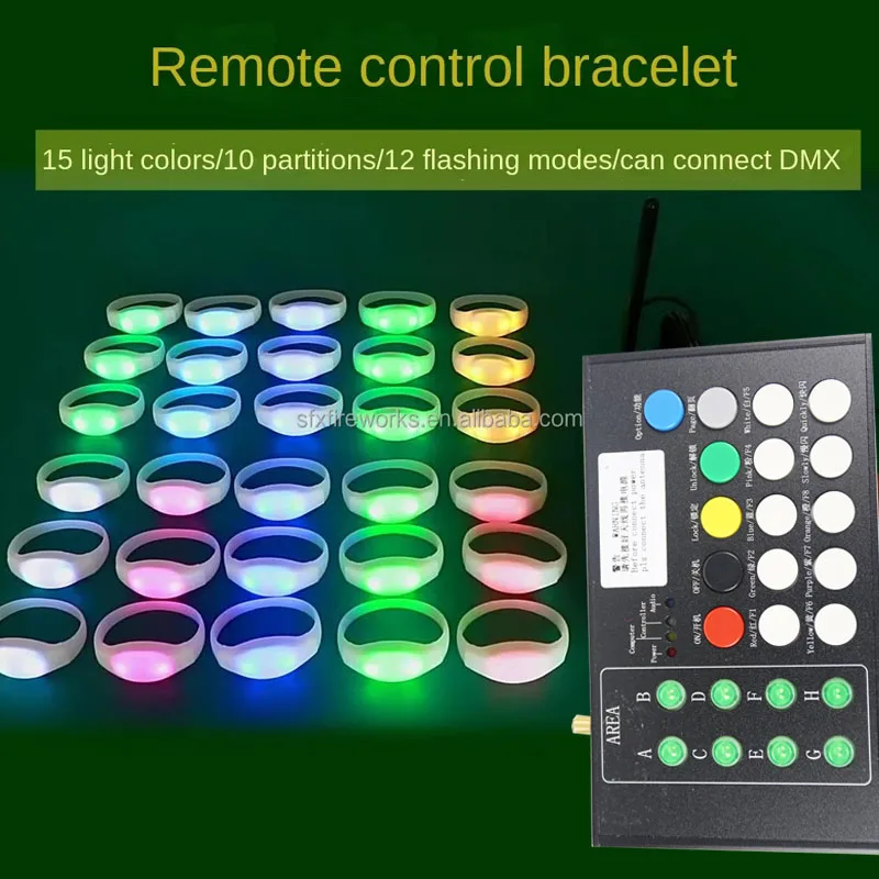 150 pz/lotto Led Braccialetti In Silicone TPU 24 Tasti 400-1000 Metri 433 MHz 8 Aree Suono di Controllo Remoto Braccialetti Incandescenti