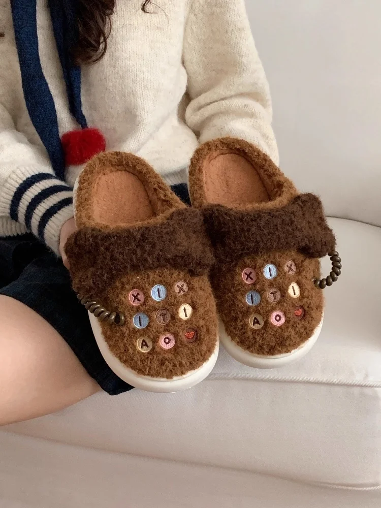 Women's Home Slippers Winter Fun Telephone Design Fluffy Shoes Home Warm Non Slip Soft Sole Cotton Slippers With Cute Style