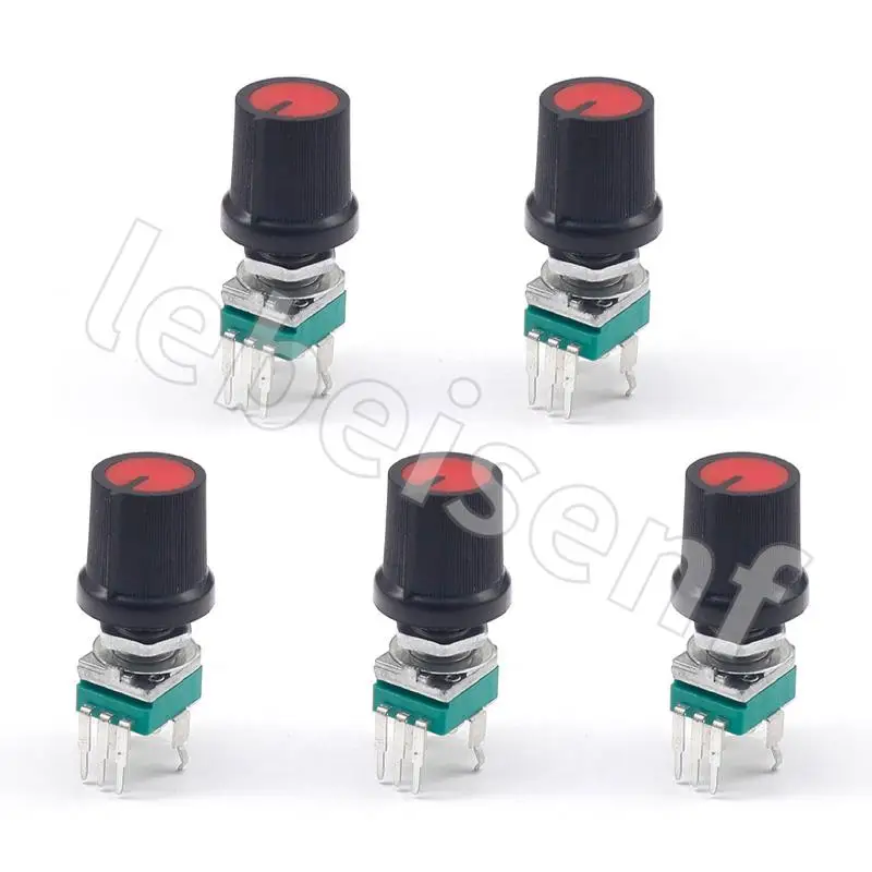 

5pcs/lot Sealed RK097N single vertical potentiometer B1K B20K B50K B100K-B1M handle 15MM flowers +red knob cap