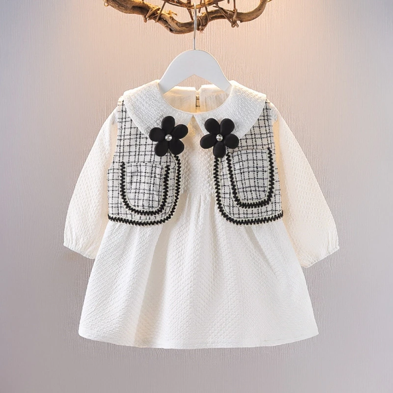 Princess Dress Child Girl Baby Autumn Suit Girl Dress Two Piece Set Lady Dress With Black Vest