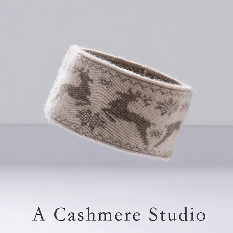 

Рождественская повязка для волос из чистого кашемира, вязаная женская жаккардовая повязка для волос, зимняя мода с повязкой для волос с оленями