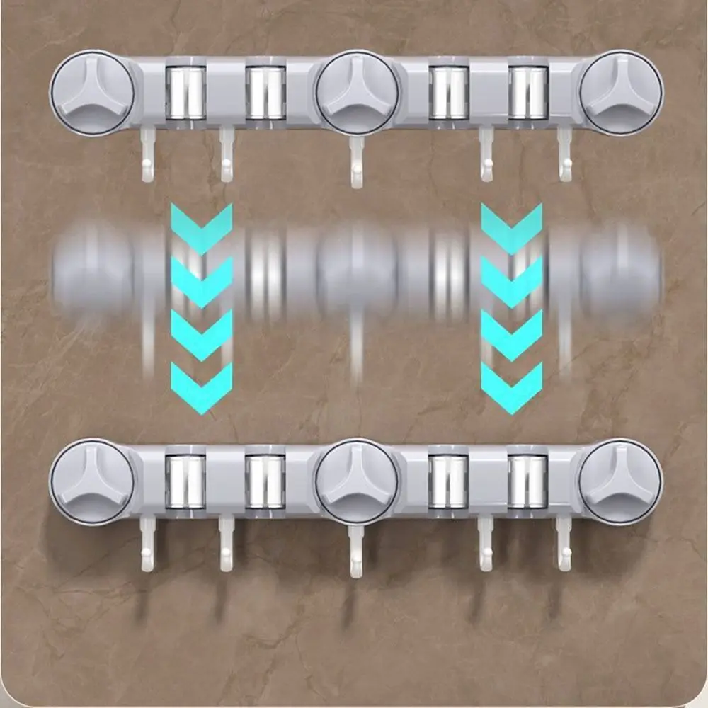 

4-позиционный держатель для швабры на присоске, 5 крючков, водонепроницаемый настенный зажим для швабры, многофункциональная прочная фиксированная вешалка для метлы для ванной комнаты