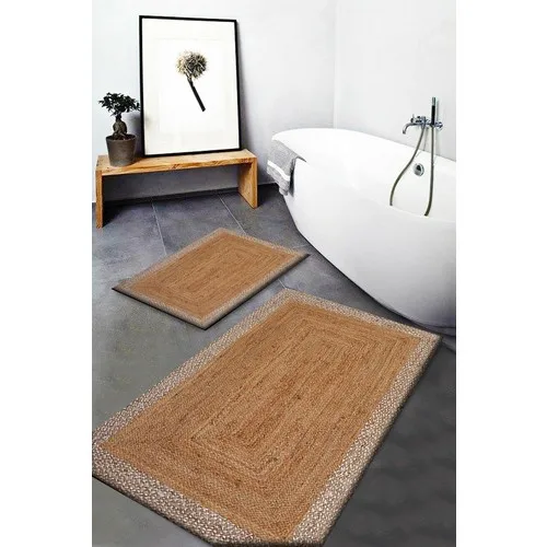 Else Carpet Else Coffee Straw Looking Pattern Washable Non-Slip Bath Mat 2li Toilet Seat Pad Mat Dts-32