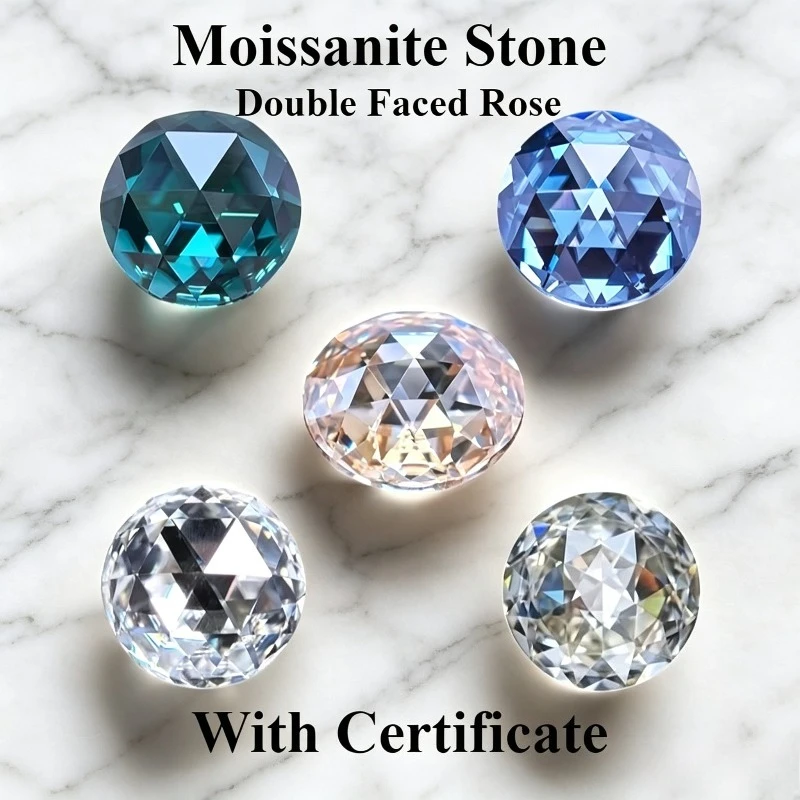 Moissanite Stone Double Faced Rose Cut Multiple Color Lab Grown Gemstone for DIY Charm Jewelry Making Materials with Certificate