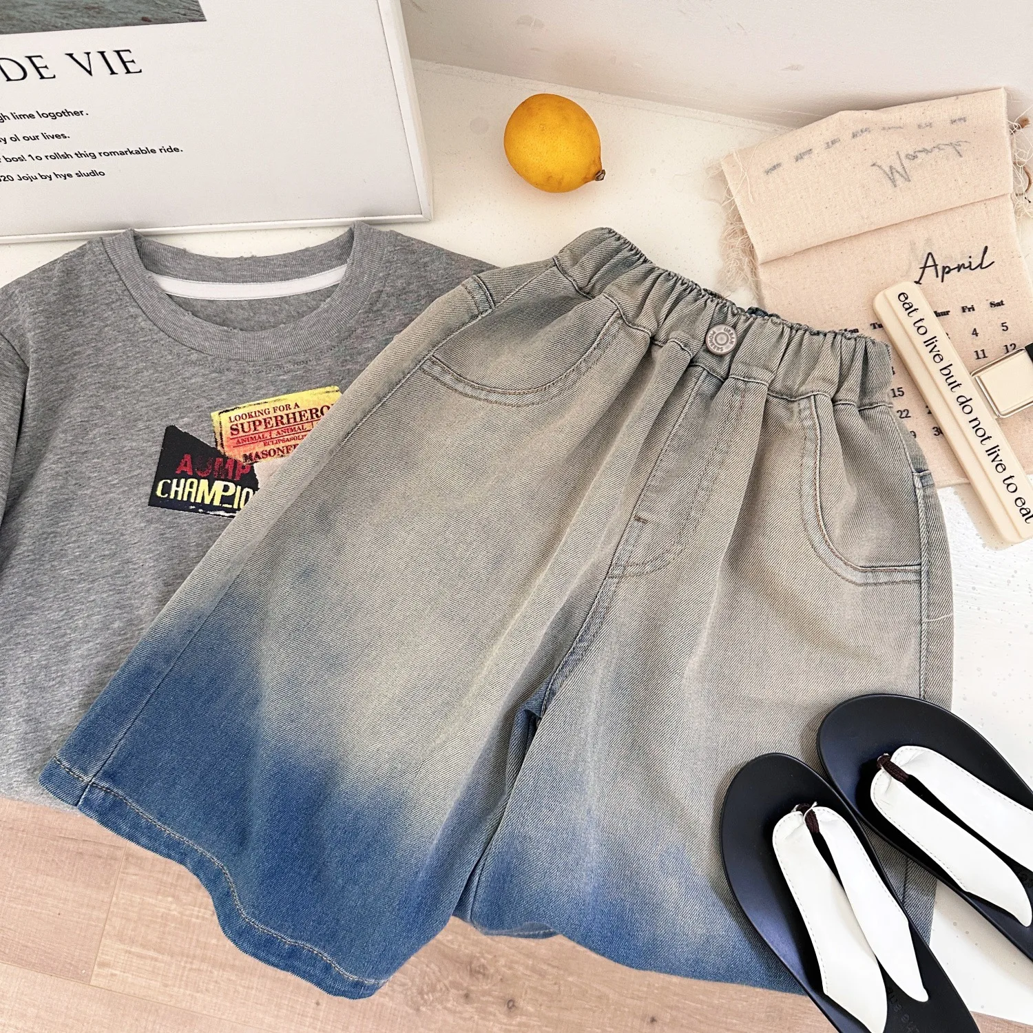 Children's Pants 2025 Summer Children's Thin Sports Pants Fashion Trend Straight Casual Five Points Gradual Change Jeans